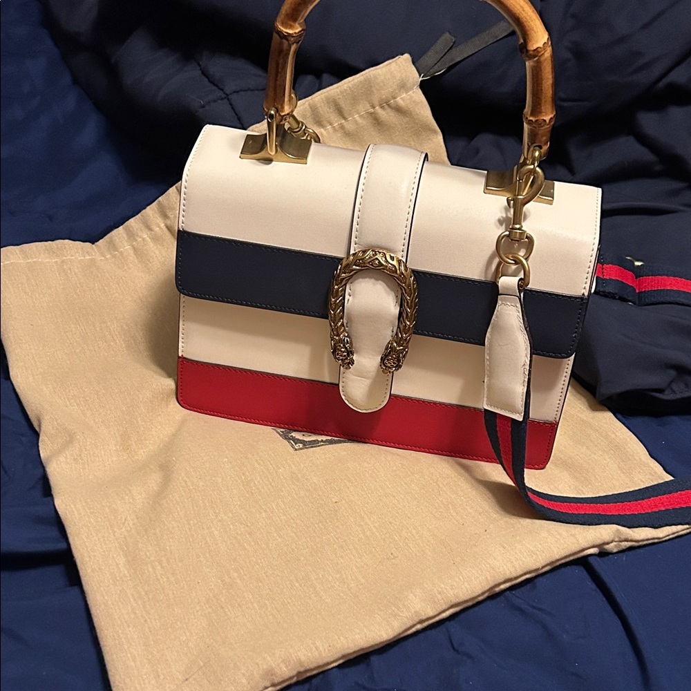 Chic Tricolor Satchel with Bamboo Handle
